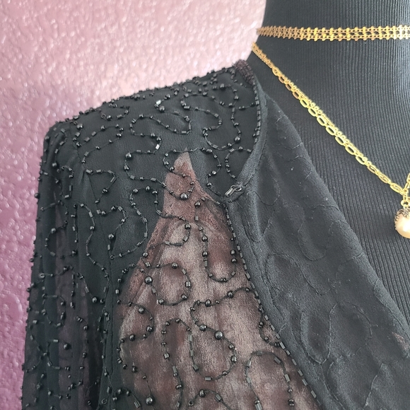 Black Beaded Sheer Cropped Jacket c.80s/90s - Picture 4 of 10
